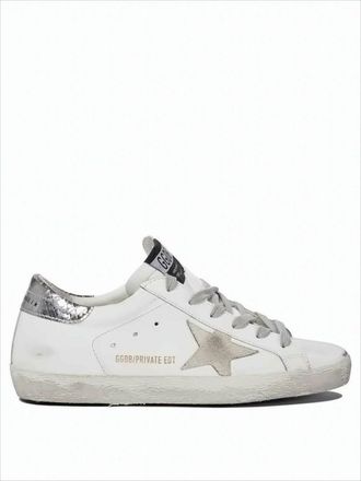 Golden Goose Leather Low-Top Sneakers With Distressed Finish And Asymmetrical Metallic Accents