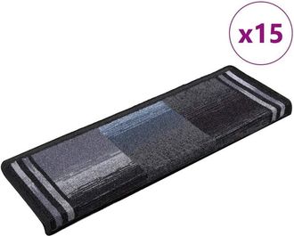 vidaXL Stair Mats Self-adhesive 15 pcs 65x21x4 cm Black and Grey vidaXL