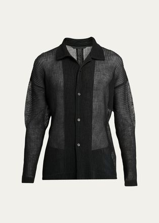 Homme Pliss&eacute; Issey Miyake Mens Rustic Mesh Button-Down Shirt