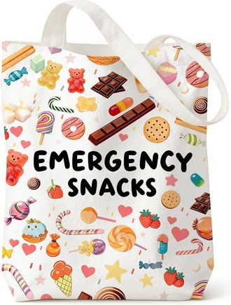 Generic Candy Printed Canvas Tote Bag, Reusable Canvas Tote Bag, Cute Tote Bag for Girls, Candy Printed Gifts for School, Work, Travel and Grocery