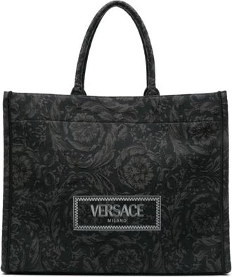 Versace Zwarte Barocco Jacquard Tote Tas - Heren - Shoppers - Zwart - ONE Size - Katoen - Tassen