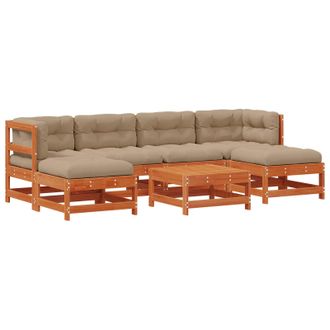vidaXL Conjunto De Sof&aacute;s De Jard&iacute;n 7 Pcs Marr&oacute;n Cera Pino Macizo Vidaxl