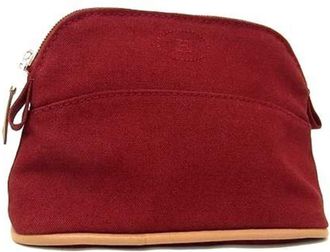 Herm&egrave;s Bordeaux Cotton Leather Pouch (Pre-Owned)
