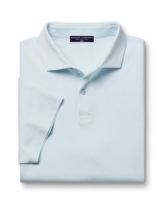 CHARLES TYRWHITT Smart Pique Cotton Polo - Ice Blue Size Large by Charles Tyrwhitt