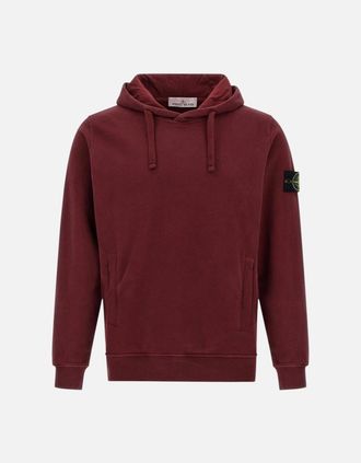 Stone Island Mens Stone Island Burgundy Red Fleece Cotton Hoodie - Size: 38
