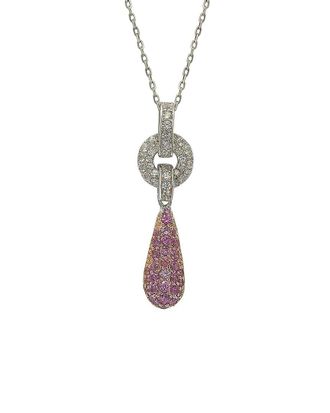 Suzy Levian Silver 0.02 Ct. Tw. Diamond & Sapphire Pendant Necklace