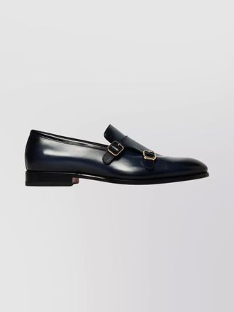Santoni round toe leather double monk strap loafers