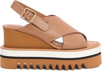 Paloma Barceló Camel Leather Crossover High Wedge