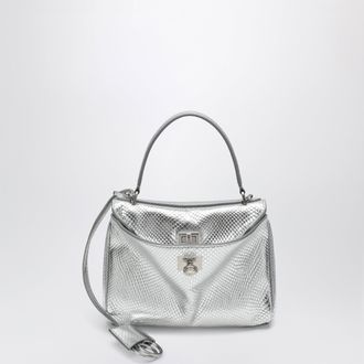 Balenciaga Mini Rodeo bag in shiny silver leather with python print