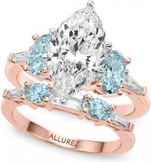 Allurez Marquise Lab Grown Diamond & Oval Aquamarine Bridal Set 18K Rose Gold (4.65ct)