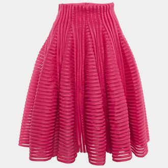 Maje Fushia Pink Neoprene Mesh Flared Skirt