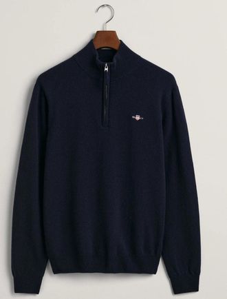 GANT Mens GANT Superfine Lambswool Half Zip Top, Marine - Black - Size: 36