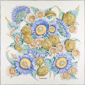 Ferragamo Women Sunflower print silk scarf Blue