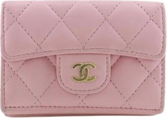 Chanel Pre-owned Wallets, female, Pink, Size: ONE SIZE Pre-owned Classic Matelasse Lambskin Trifold Wallet