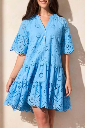 Tribal Mixed Pattern Eyelet Dress In Sailboat