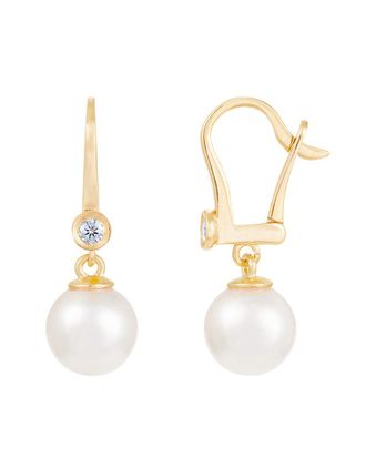 Splendid Pearls 14K 0.10 Ct. Tw. Diamond & 7-7.5Mm Akoya Pearl Earrings