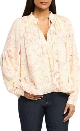 Cinq &agrave; Sept Malva Floral Split Neck Top in Cream Multi at Nordstrom, Size Xx-Small