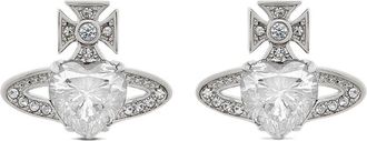 Vivienne Westwood Silver-Tone Stud Earrings with Heart-Shaped Gem