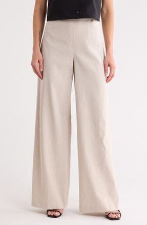 Theory Terena High Waist Linen Blend Wide Leg Pants in Oatmeal Melange at Nordstrom Rack, Size 10