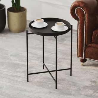 Dmora Mesa De Sal&oacute;n Fiave, Redonda, Tablero De Metal, Estante Negro, 46x46x56 Cm Negro