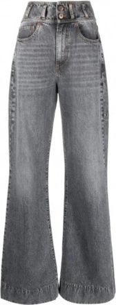 3x1 Hoge Taille Uitlopende Grijze Jeans - Dames - Loose Fit Jeans - Grijs - W28 - Katoen - Jeans
