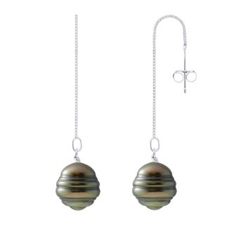 Ateliers Saint Germain Womens Hanging Earrings -2 Real Cultured Tahiti Pearls Circled 10-11 mm - Black Silver - One Size