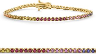 Pompeii3 14k Yellow Gold Ombre Round Cut Rainbow Womens Tennis Bracelet 7 Size: 7