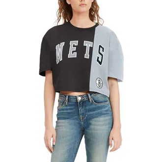 Tommy Jeans Womens Tommy Jeans Black/White Brooklyn Nets Betsy Relaxed Crop T-Shirt at Nordstrom, Size X-Large
