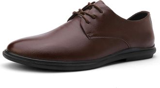 Generic Formal Oxford Shoes for Men Lace Up Round Toe Derby Shoes Leather Anti-Slip Non Slip Resistant Classic(Brown,8.5 UK)