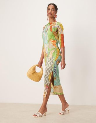 Never Fully Dressed Jem - Vestito con gonna al polpaccio in rete con stampa arancione-Multicolore