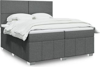 vidaXL Cama Box Spring Con Colch&oacute;n Tela Gris Oscuro 200x200 Cm Vidaxl