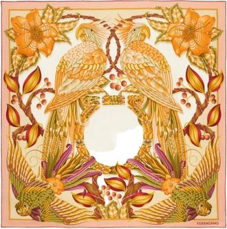 Ferragamo Accessoires, Dames, Veelkleurig, ONE Size, Parrots Print Silk Foulard