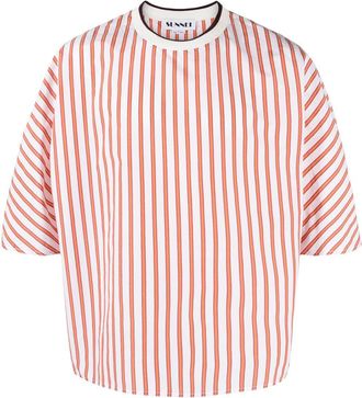 Sunnei striped crew-neck T-shirt - men - Silk/Polyamide - M - White