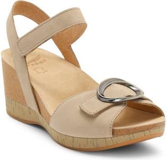 Dansko Stella Ankle Strap Platform Wedge Sandal in Sand Milled Nubuck at Nordstrom, Size 11.5-12Us