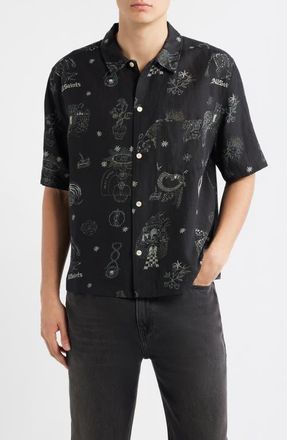AllSaints Terra Print Short Sleeve Button-Up Shirt in Jet Black at Nordstrom, Size Xx-Large