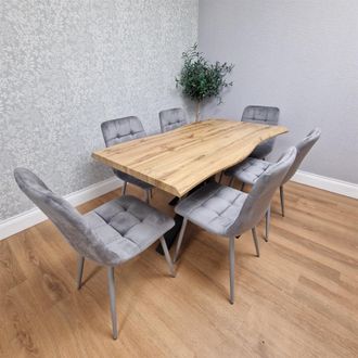 Kosy Koala Dining Table & 6 Chairs Modern Dining Table Set With 6 Grey Velvet Chairs Dining Room Furniture in Brown