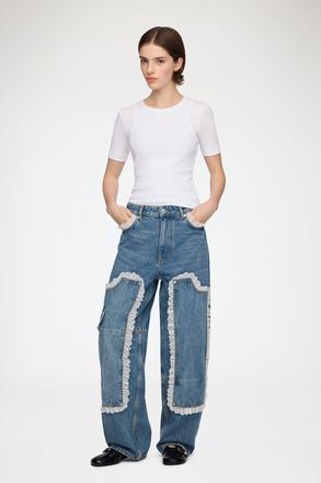 Ganni Blue Audri Lace Jeans in Rigid Denim - Size 25W/33L Organic Cotton