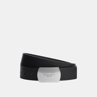 Coach Mens Plaque Belt 38 Mm - Black Leather - Size 38 inches