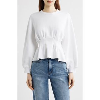 The Great. The Slouchy Cotton Corset Peplum Sweatshirt in True White at Nordstrom, Size 2
