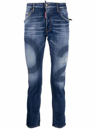 Dsquared2 logo-print skinny jeans - men - Cotton/Cotton/Calf Leather/Polyester/Spandex/Elastane - 46 - Blue