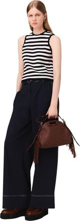 Maje Cotton trousers with leather belt in Navy at Nordstrom, Size 40 Eu