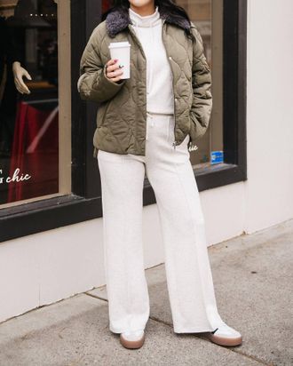 Ichi Contrast Collar Puffer Jacket In Olive