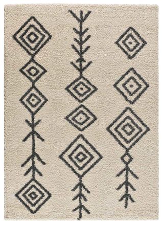 Atticgo Alfombra shaggy &eacute;tnica blanco/crema/negro 160x230 cm