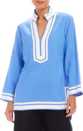 Karen Kane The St. Tropez Linen Blend Tunic in Blue W/White at Nordstrom, Size X-Large