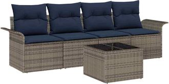 vidaXL Conjunto De Sof&aacute; De Jard&iacute;n 5 Uds. Gris Y Marino Rat&aacute;n Sint&eacute;tico Vidaxl
