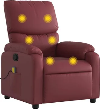 vidaXL Sill&oacute;n De Masaje Reclinable Cuero Sint&eacute;tico Rojo Tinto Vidaxl