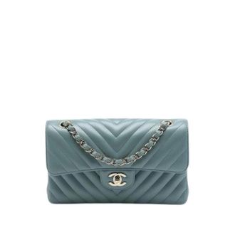 Chanel Pre-owned Classic Flap Schoudertas - Dames - Pre-owned - Blauw - Maat: ONE Size Leer