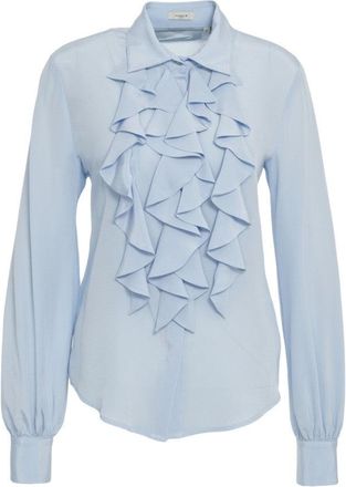 Himon's Ruffled Front Blouse With Classic Collar