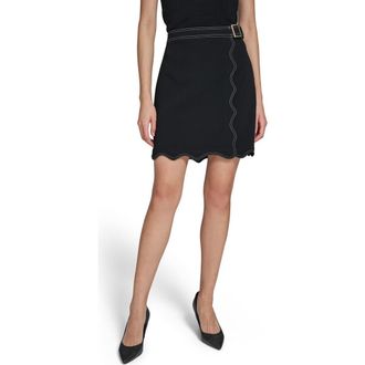 Karl Lagerfeld Belted Scalloped Hem Miniskirt in Black at Nordstrom, Size 16