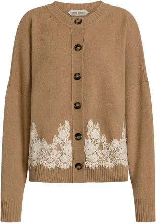 Alberta Ferretti Camel Cashmere Lace Cardigan